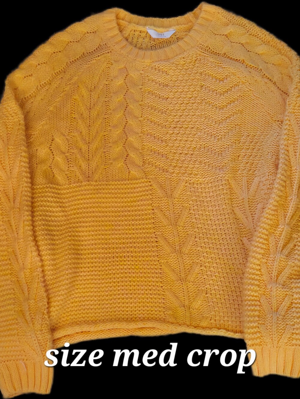 Cropped Cable Knit Sweater - Yellow